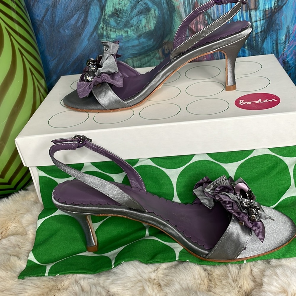 {Boden} 💚 💜 Purple and Grey Embellished Heel with Shoe Bag & Box - Picture 4 of 6
